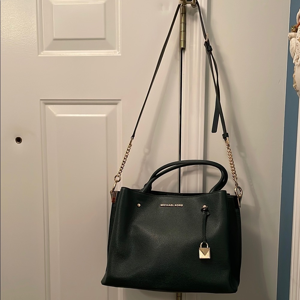 Michael Kors Forest Green Shoulder Bag with Gold Details